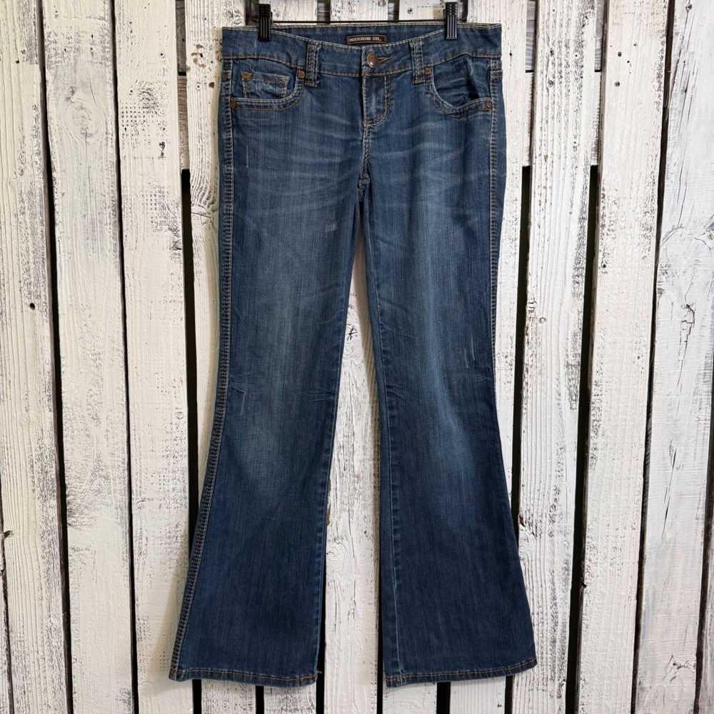Underground Soul Low Rise Bootcut Jeans Womens 7 Med Wash Distressed Y2K Vibes